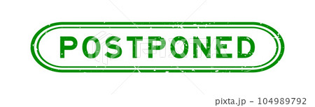 Grunge green postponed word rubber seal stamp on white background 104989792