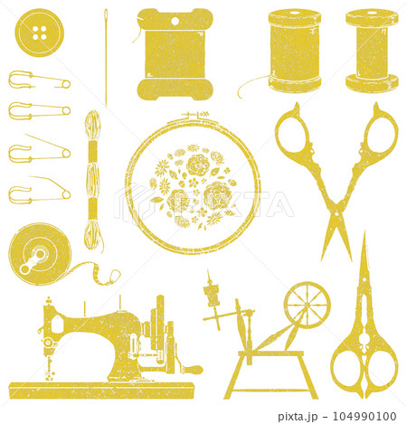 アンティークな裁縫道具のセット／金箔スタンプ風 104990100
