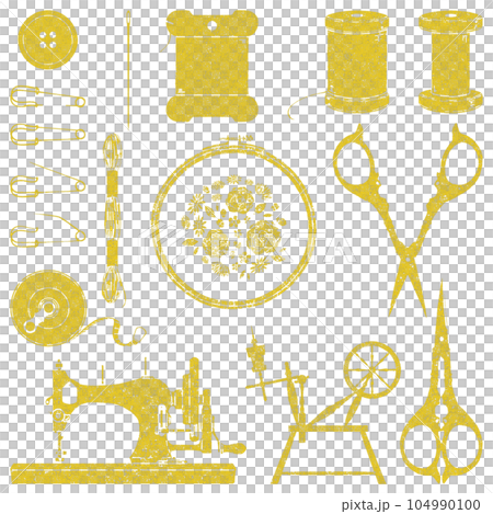 アンティークな裁縫道具のセット／金箔スタンプ風 104990100