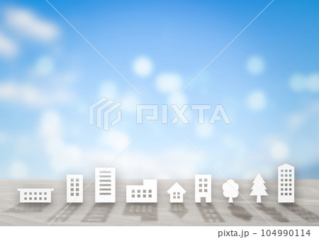 街並みイラストと空背景 街並みイラストと空背景 104990114