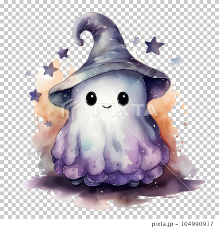 watercolor, illustration, design, ghost, floral, halloween, holiday, autumn, october, fall, nature, horror, background, decoration, white, pumpkin, cartoon, set, art, decor, orange, season, isolated, 104990917