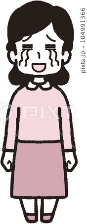 正面を向いて大号泣して笑っている女性の全身イラスト 正面を向いて大号泣して笑っている女性の全身イラスト 104991366