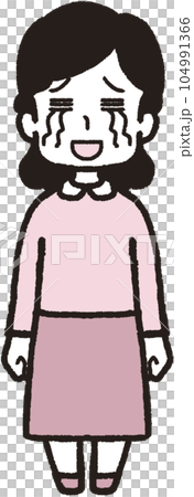 正面を向いて大号泣して笑っている女性の全身イラスト 正面を向いて大号泣して笑っている女性の全身イラスト 104991366