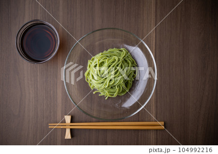cha-soba, japanese green tea noodle 104992216