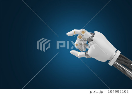 3d rendering of the Robotic Hand, Illuminated Against a Blue Backdrop, Embodying the Unparalleled Potential of AI and Technology to Reshape Our World. 104993102