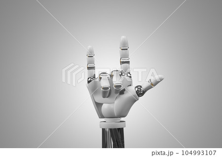 Discover the Robotic Hand's Intricate Design on a White Backdrop, Paving the Way for a New Era of Technological Advancements and AI-driven Solutions. 3d rendering of hand robot. 104993107
