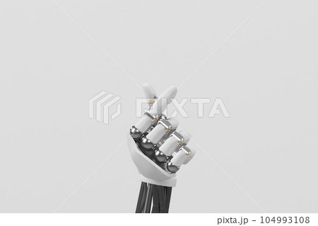Discover the Robotic Hand's Intricate Design on a White Backdrop, Paving the Way for a New Era of Technological Advancements and AI-driven Solutions. 3d rendering of hand robot. 104993108