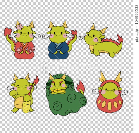 Cute dragon character illustration set that can be used for New Year's cards in the year of the dragon 104993532