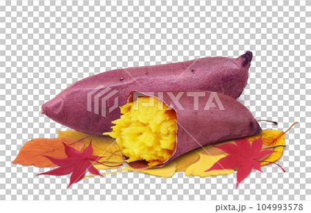 焼き芋と落ち葉のイラスト リアル 104993578