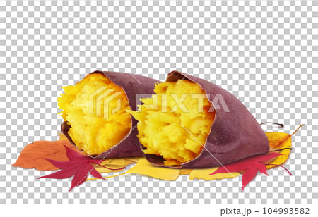 焼き芋と落ち葉のイラスト リアル 104993582