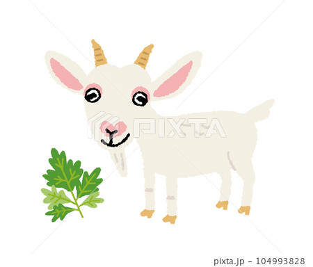かわいいヤギとヨモギの手描きイラスト 104993828