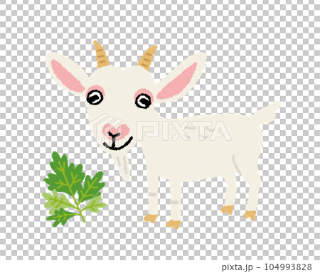 hand drawn illustration of cute goat and mugwort hand drawn illustration of cute goat and mugwort 104993828