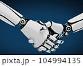 ロボット同士の握手。つながり、連携、提携、協調性、連動、相性、同意など。生成AI画像 104994135