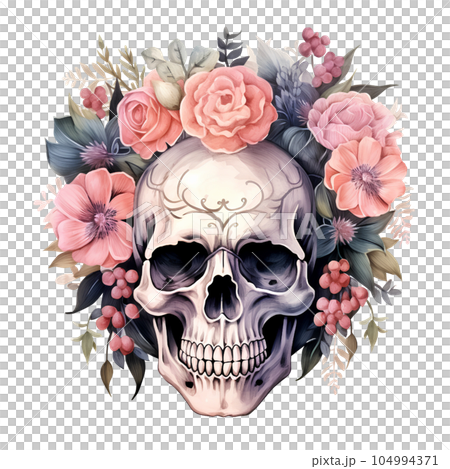 ghost, floral, halloween, holiday, gothic, skull, festive, death, human, mexican, dead, head, flower, illustration, horror, boho, skeleton, rose, fashion, bohemian, vintage, scary, bone, beautiful 104994371