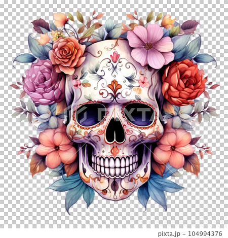 ghost, floral, halloween, holiday, gothic, - Stock Illustration