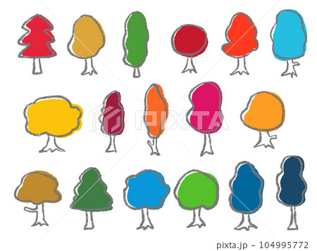 SDGsをイメージしたカラフルな木、シンプルな色鉛筆の手描きイラスト 104995772