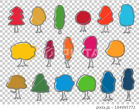 SDGsをイメージしたカラフルな木、シンプルな色鉛筆の手描きイラスト 104995772