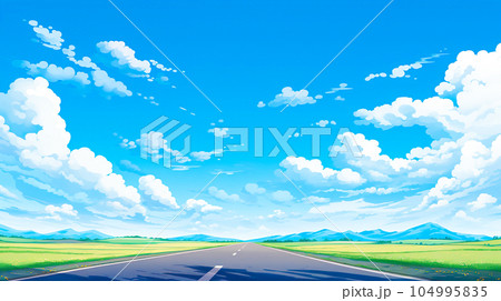 まっすぐ続く道のイラスト「AI生成画像」 104995835