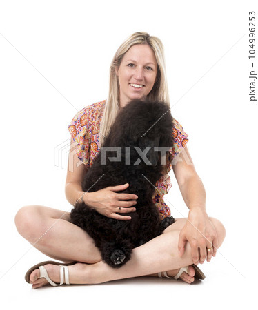 standard poodle and woman standard poodle and woman 104996253