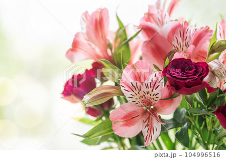 Alstroemeria flowers. A large bouquet of pink alstroemerias 104996516