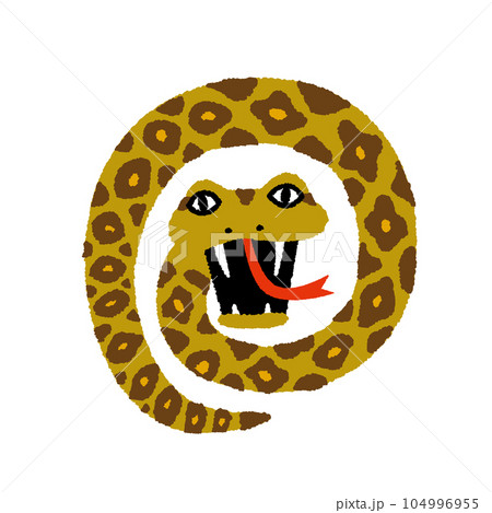 とぐろを巻いて威嚇するハブの手描きイラスト とぐろを巻いて威嚇するハブの手描きイラスト 104996955