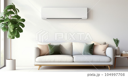 エアコンとソファのあるリビングルーム AI画像 エアコンとソファのあるリビングルーム AI画像 104997708
