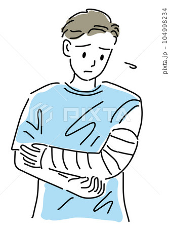 腕を骨折した男性のシンプル線画イラスト 104998234