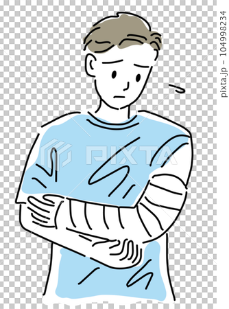 腕を骨折した男性のシンプル線画イラスト 104998234