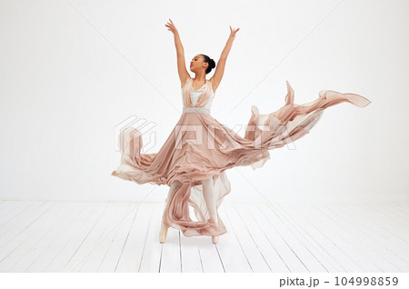 Nothing but dance. Full length shot of an attractive young female ballerina practicing in her dance studio. Nothing but dance. Full length shot of an attractive young female ballerina practicing in her dance studio. 104998859