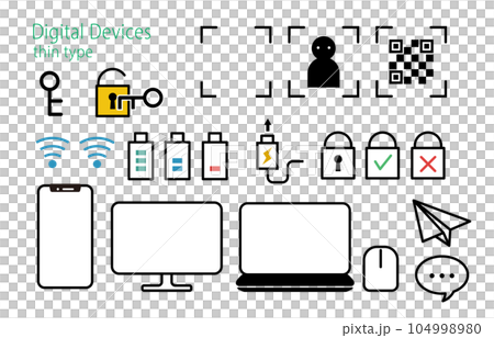 デジタル機器に関係するアイコンのイラストセット（罫線ほそめ） 104998980