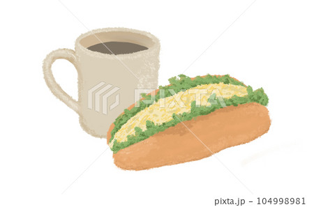 卵サンドとコーヒーのイラスト素材 104998981