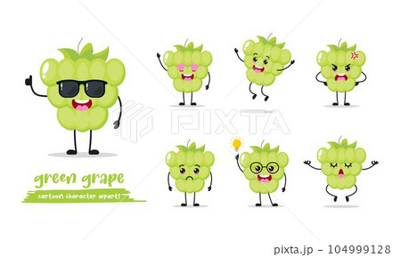 cute green grape different activity expression emotion. fruit with many activity vector illustration flat design. cute green grape different activity expression emotion. fruit with many activity vector illustration flat design. 104999128