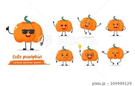 cute pumpkin different activity face emotion. vegetable with many activity vector illustration flat design. cute pumpkin different activity face emotion. vegetable with many activity vector illustration flat design. 104999129