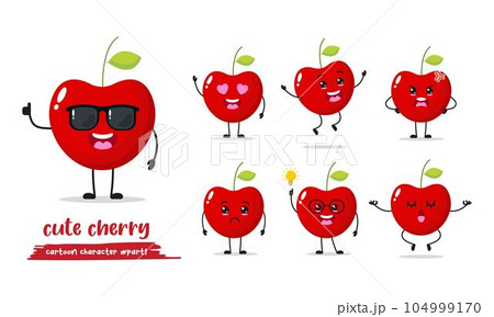 cute cherry cartoon with many expressions. fruit different activity vector illustration flat design. 104999170