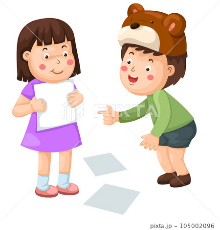 children play educational game by placing blank paper vector character illustration children play educational game by placing blank paper vector character illustration 105002096