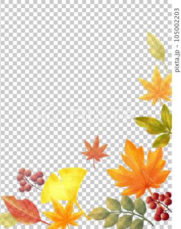 秋の紅葉の色鉛筆画フレーム素材　縦長 105002203