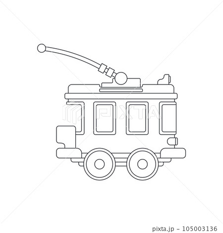 Line vector icon with toys trolleybus. Engaging and interactive toys that spark creativity and imagination. Designed for kids. Encourage playtime and ignite the joy of discovery with popular toys. 105003136