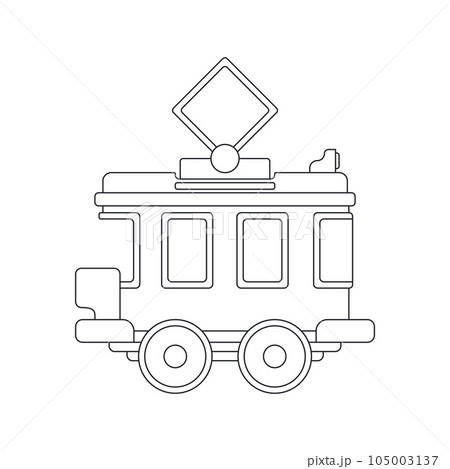 Line vector icon with toys vintage tram. Engaging and interactive toys that spark creativity and imagination. Designed for kids. Encourage playtime and ignite the joy of discovery with popular toys. 105003137