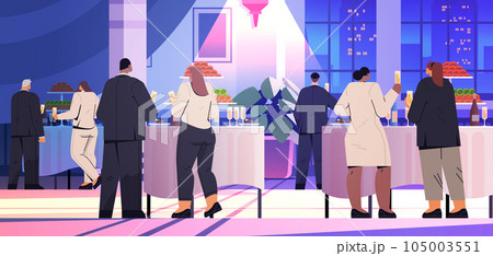 mix race people drinking champagne and having fun at corporate party event men women in formal wear having fun 105003551