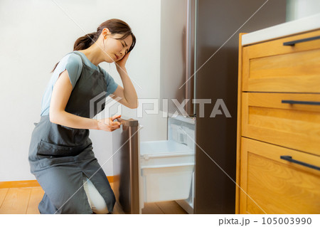 キッチンの女性 冷蔵庫 キッチンの女性 冷蔵庫 105003990