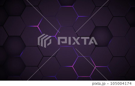 Dark violet hexagon gaming technology abstract background with purple and pink colored bright flashes Dark violet hexagon gaming technology abstract background with purple and pink colored bright flashes 105004174