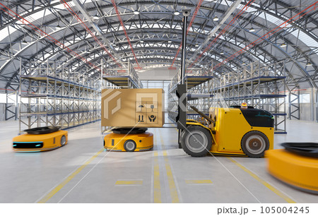 Automatic folk lift machine holding box and put the box on AGV machine 105004245