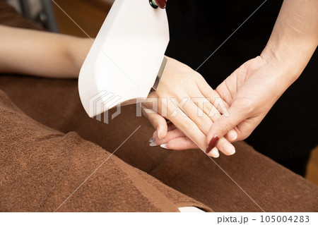 腕の脱毛の施術をする女性の手元 腕の脱毛の施術をする女性の手元 105004283