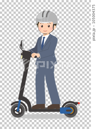 ヘルメットを着用して電動キックボードに乗るスーツの男性 105004375