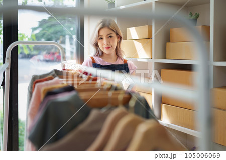 Small and medium business freelance worker working at home office. Startup and Online SME business concept 105006069