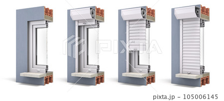 External roller blinds. Cross section of  pvc window shutters. 105006145
