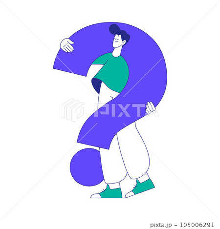 Young Man Character at the Crossroads with Question Mark Standing and Thinking Vector Illustration 105006291