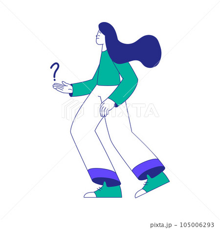 Young Woman Character at the Crossroads with Question Mark Standing and Thinking Vector Illustration Young Woman Character at the Crossroads with Question Mark Standing and Thinking Vector Illustration 105006293