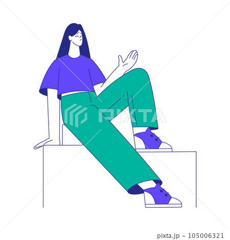 Young Woman Character at the Crossroads Sitting and Thinking Vector Illustration Young Woman Character at the Crossroads Sitting and Thinking Vector Illustration 105006321