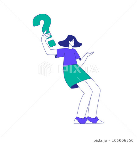 Young Woman Character at the Crossroads with Question Mark Standing and Thinking Vector Illustration Young Woman Character at the Crossroads with Question Mark Standing and Thinking Vector Illustration 105006350